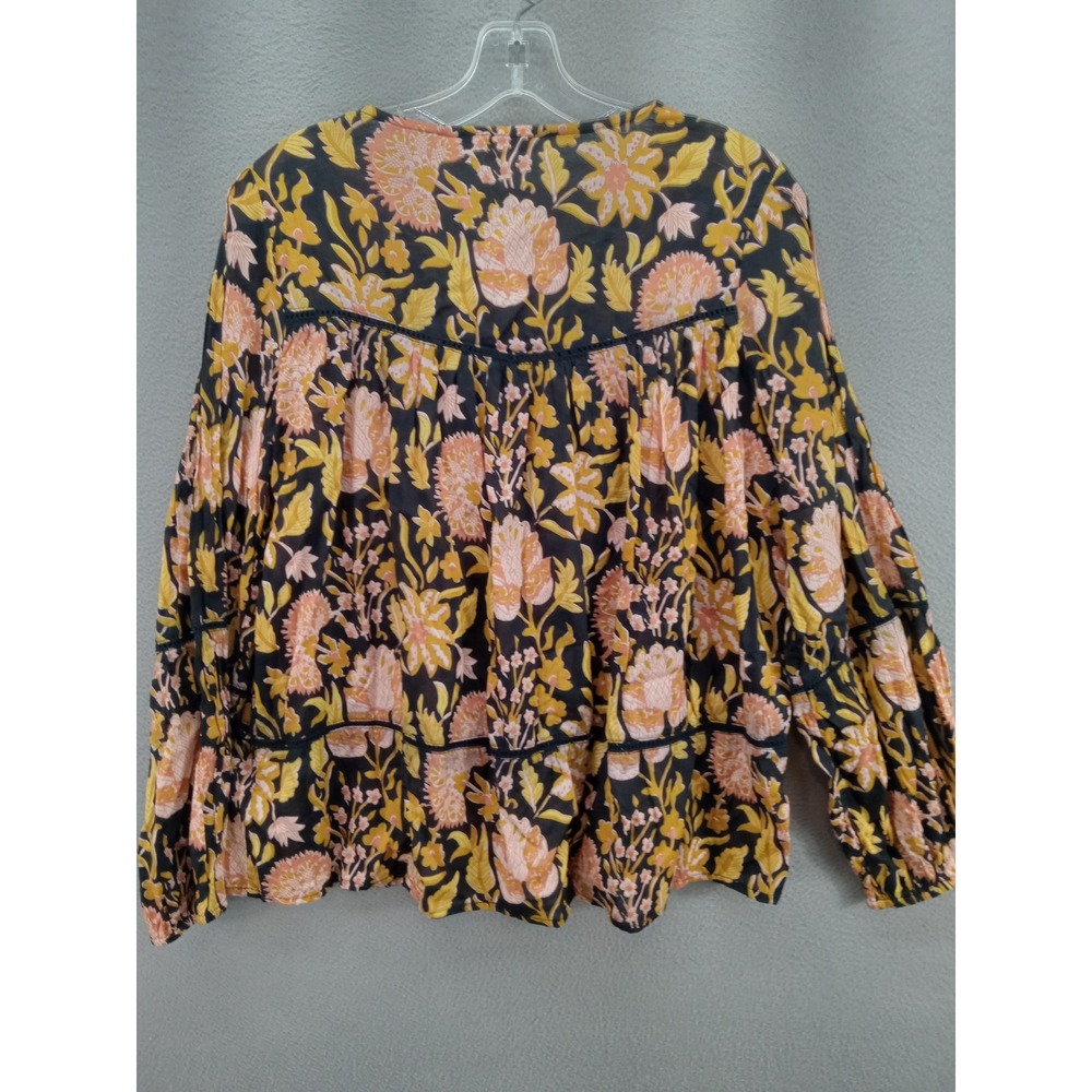 Rachel Zoe Floral Embroidered V-Neck Peasant Long Sleeve Blouse Small Vacation - Picture 7 of 12